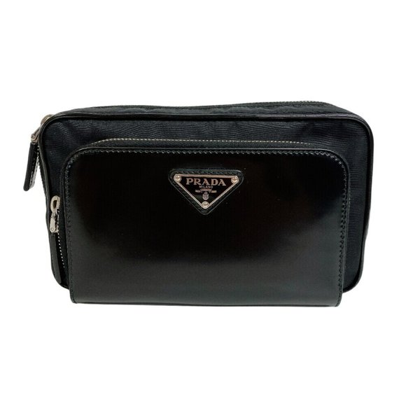 PRADA 2VH156 Triangle Plate Shoulder Bag/Waist Bag/Body Pouch Black Unisex - Picture 1 of 16